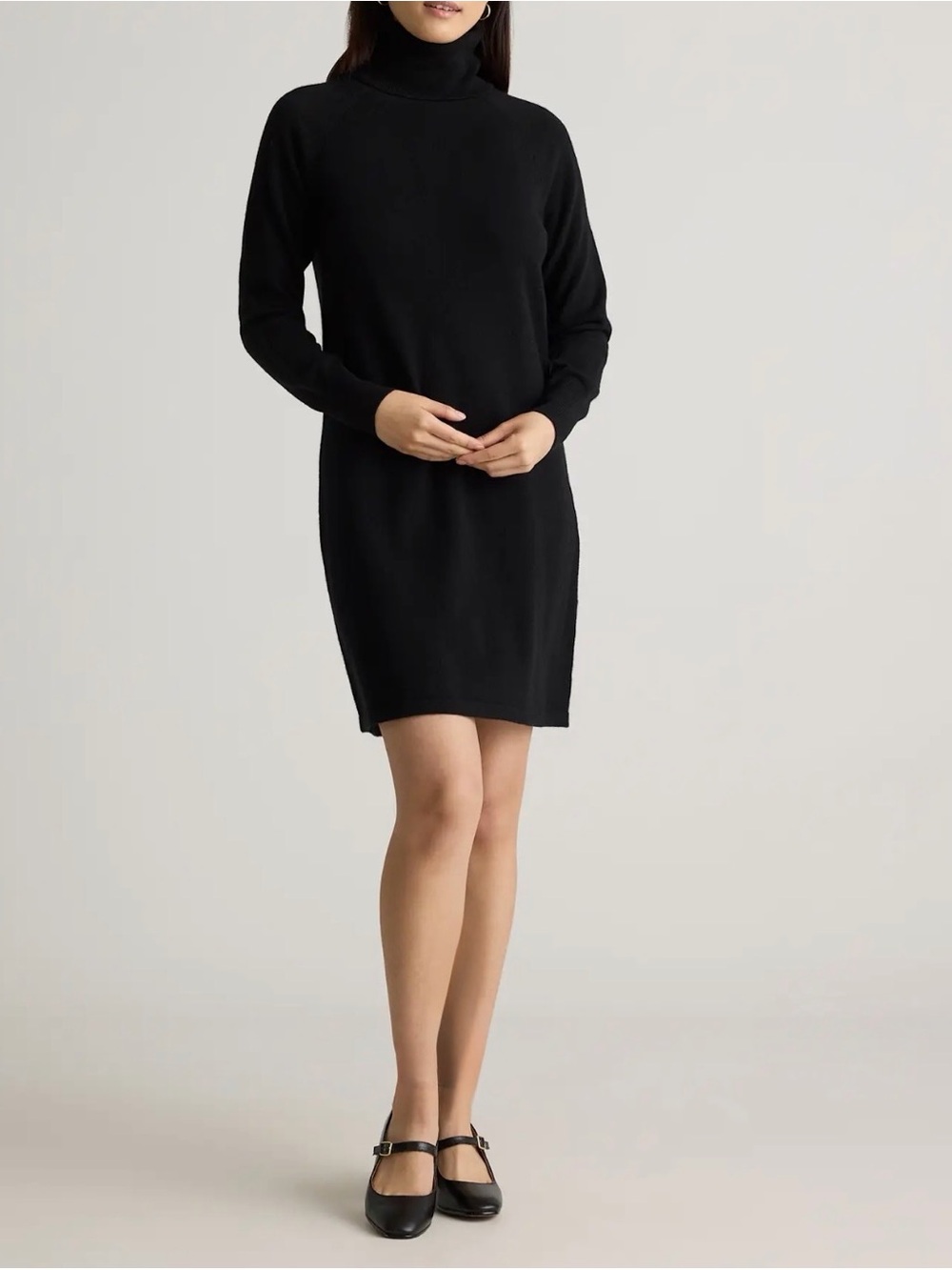 Quince Black Turtleneck 100% cashmere Mini Dress sweater - size M